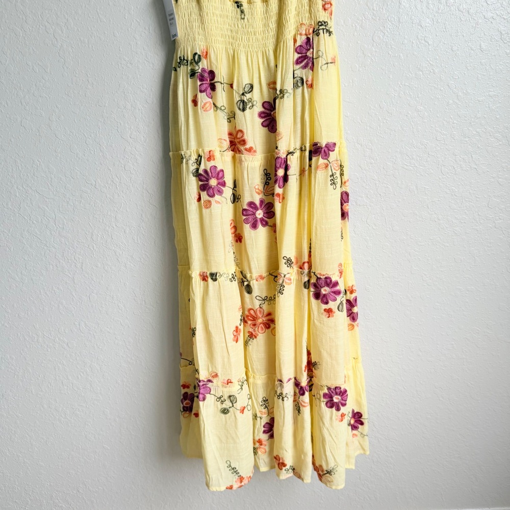 Anthro Kindred Smocked Maxi Dress Butter Yellow Embroidered NWT Cottagecore - Picture 15 of 16